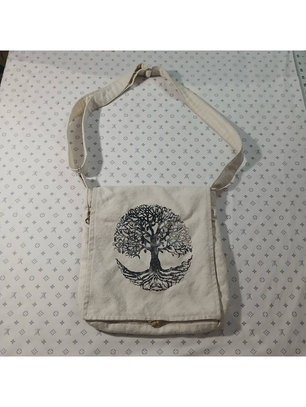 Freakmandu Canvas Crossbody Shoulder Bag Tree Print Cream Boho Casual